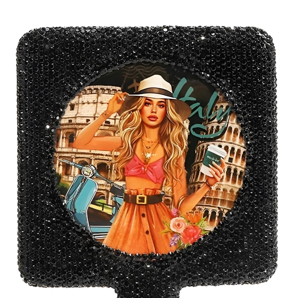 Nicole Lee Rhinestone Encrusted Handheld Round Face Mirror Beauty Vanity Travel - Picture 12 of 14